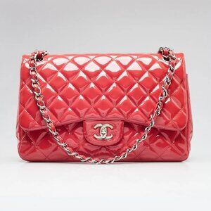 Chanel Pink Quilted Patent Leather Classic Jumbo Double Flap Bag